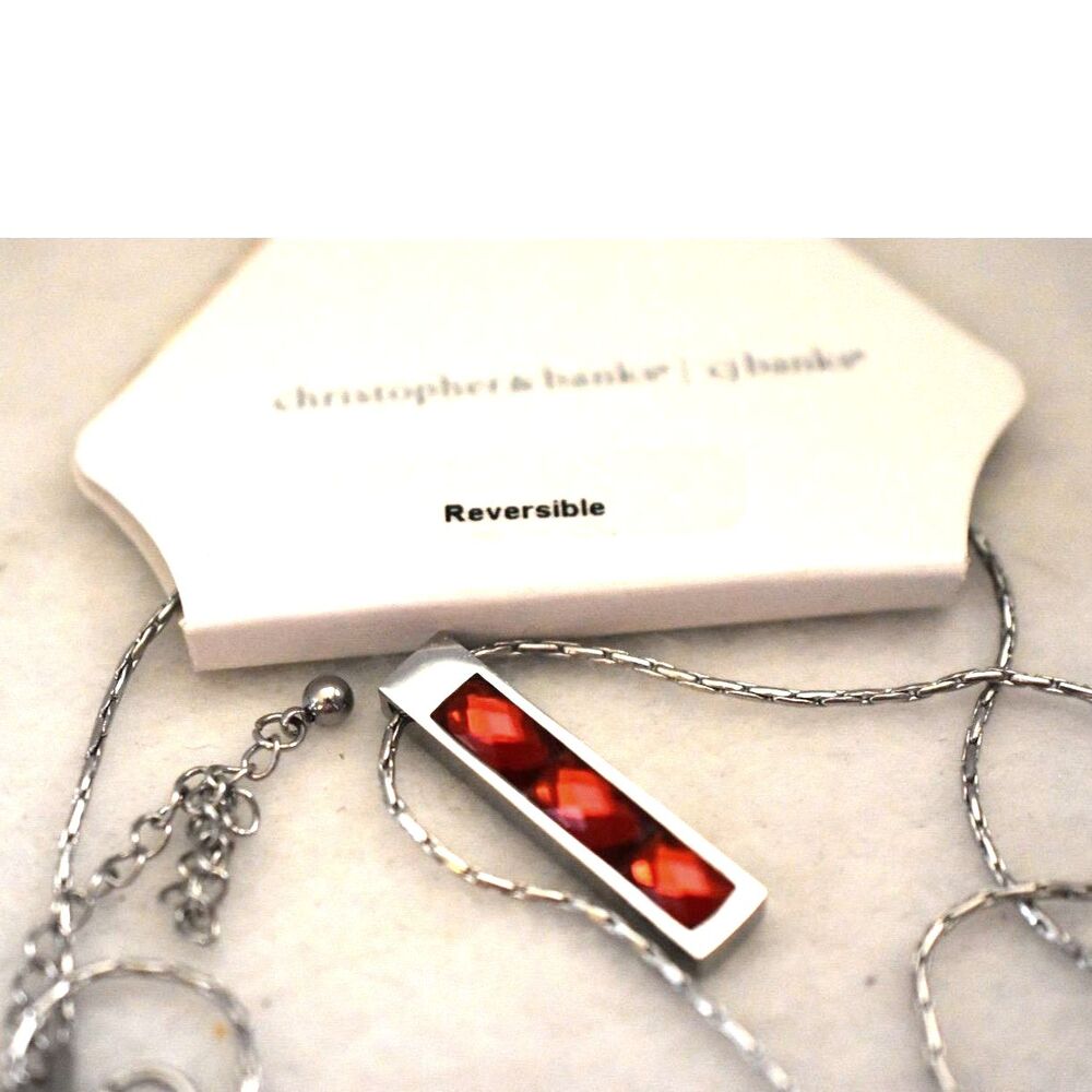 NWT C&B Stunning Red Rhinestone Pendant Silver Tone Link Chain 18"-20" Necklace